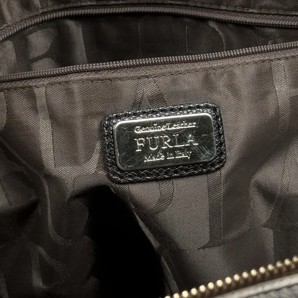 Furla Top Handle Handbag Italian Leather Purse Taupe‎ Cream Brown